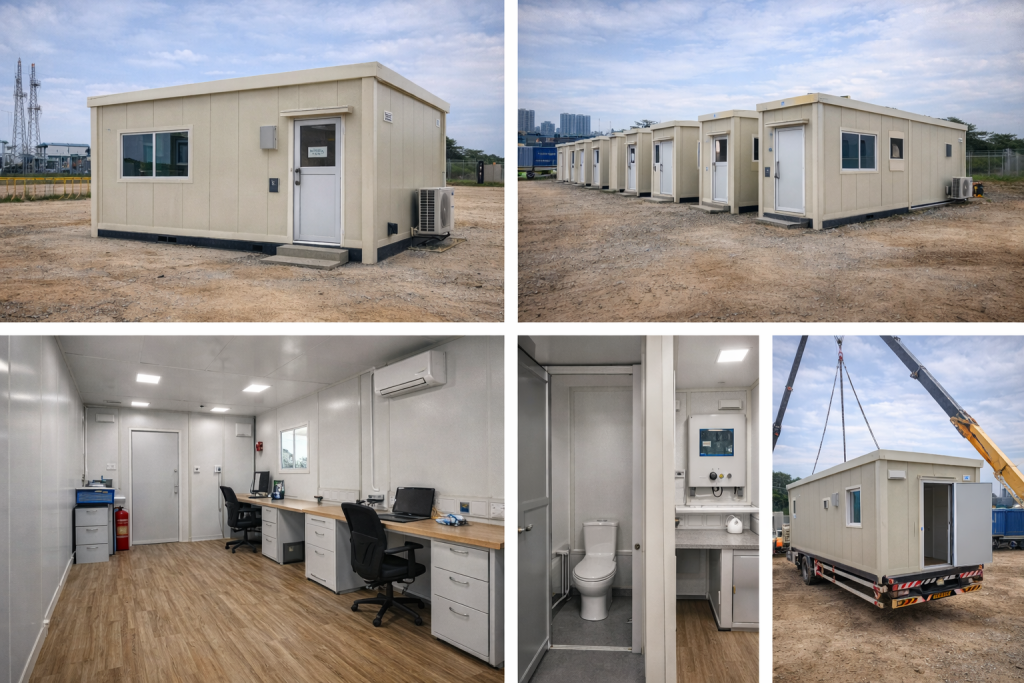 Portable cabins at construction sites in Nigeria