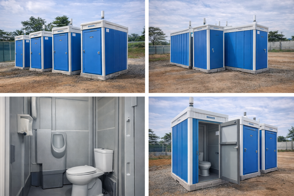 Portable toilets in outdoor setting